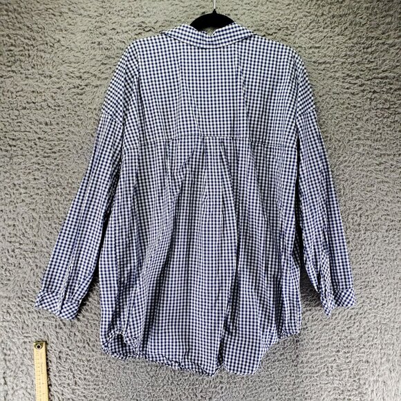 J. Jill Shirt Womens XL Tall Navy Blue Gingham Long Sleeve Blouse - Picture 8 of 9